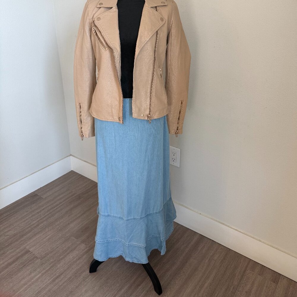 Vintage Chambray Midi Skirt Ruffle Hem Crazy Horse Liz Claiborne Petite